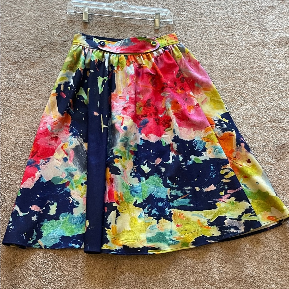 Anthropologie Troubadour 4 Multicolor A-Line Skirt Floral Painting